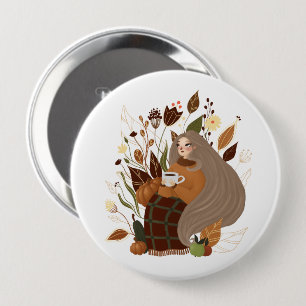 Gemütliches Herbstmädchen Button
