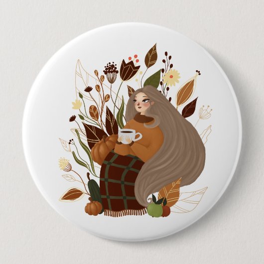 Gemütliches Herbstmädchen Button (Vorderseite)