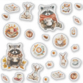 Gemütliches Herbstraccoon-Kaninchen und Kaffee Aufkleber (Vorderseite)