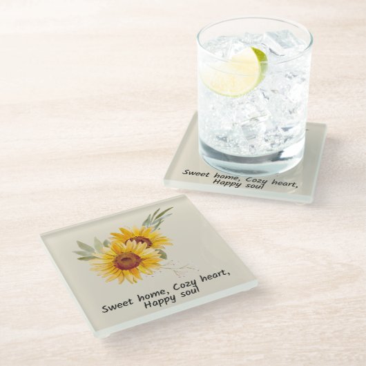 Gemütliches Herz mit Sonnenblumen Untersetzer (Schrägansicht)