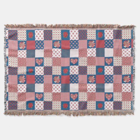 Gemütliches Herz und Rose Imitate Patchwork-Köpfch Decke (Vorderseite)
