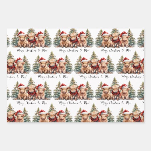 Gemütliches Hochland Kuh Farm Tier Frohe Weihnacht Geschenkpapier Set (Vorderseite)