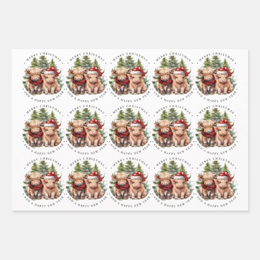Gemütliches Hochland Kuh Farm Tier Frohe Weihnacht Geschenkpapier Set (Vorderseite 2)