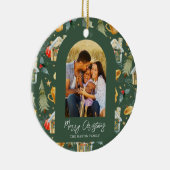 Gemütliches Holiday Green Illustriert Print Foto Keramik Ornament (Rechts)