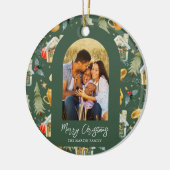 Gemütliches Holiday Green Illustriert Print Foto Keramik Ornament (Links)