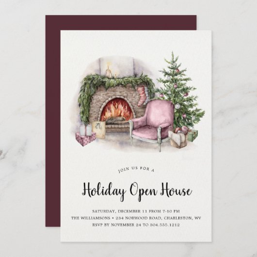 Gemütliches Holiday Zuhause Holiday Open House Ein Einladung (Vorne/Hinten)