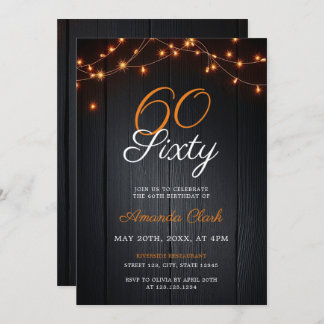 Gemütliches Holz-Hintergrund-Leuchten 60. Geburtst Einladung