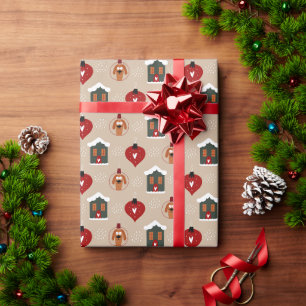 Gemütliches Hunde-Ornament Weihnachtsmuster Geschenkpapier