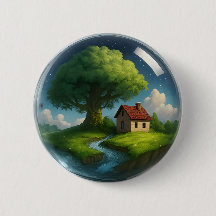 Gemütliches Hütte Nature Button - Bäume & Flüsse S