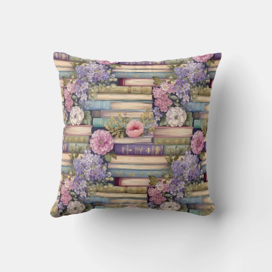 Gemütliches Hütte Pastell Bücher und Blume Muster Kissen (Rückseite)