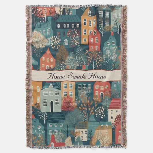 Gemütliches Hygge Village Nordic Folk Kunst, Brauc Decke (Vorderseite Vertikal)