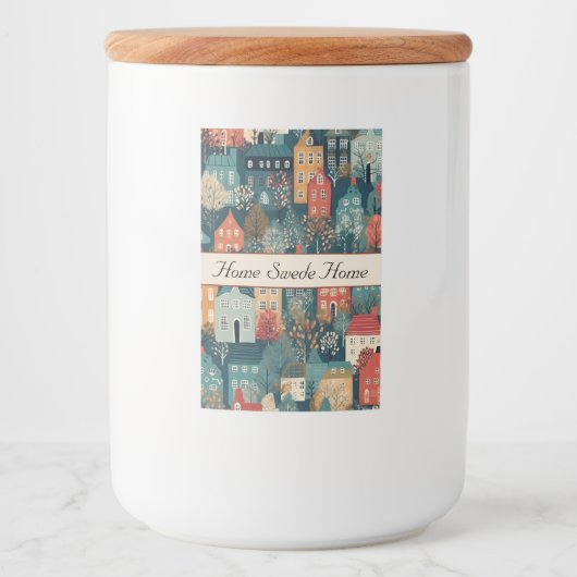 Gemütliches Hygge Village Nordic Folk Kunst, Brauc Lebensmitteletikett (Vorderseite)