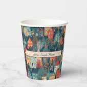 Gemütliches Hygge Village Nordic Folk Kunst, Brauc Pappbecher (Rückseite)