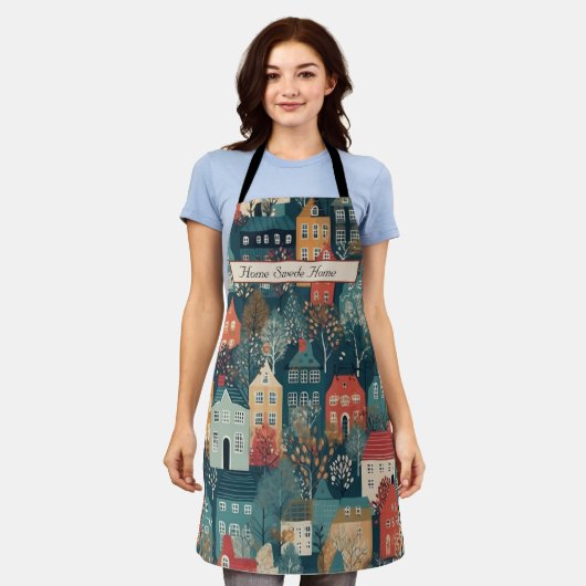Gemütliches Hygge Village Nordic Folk Kunst, Brauc Schürze (Getragen)