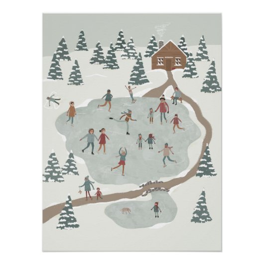 Gemütliches Ice Skaten Rink Winter Illustration Poster (Vorderseite)