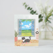 Gemütliches Interieur mit gemütlichen Fenstern und Postkarte (Stehend Vorderseite)