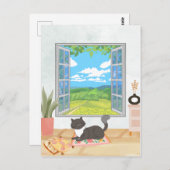 Gemütliches Interieur mit gemütlichen Fenstern und Postkarte (Vorne/Hinten)