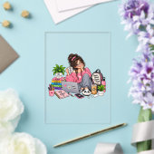 Gemütliches Kaffee-Studien-Mädchen – Hart arbeiten Acryleinladungen (In Situ (Hochzeit))