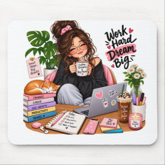 Gemütliches Kaffee-Studien-Mädchen – Hart arbeiten Mousepad