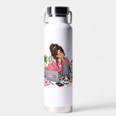 Gemütliches Kaffee-Studien-Mädchen – Hart arbeiten Trinkflasche (Vorne)