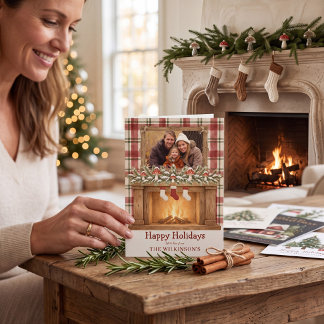Gemütliches Kaminfoto Weihnachtsfeiertags-Karte Karte