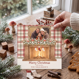 Gemütliches Kaminfoto Weihnachtsfeiertags-Karte Karte