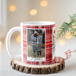 Gemütliches, Kariertes Foto der Flannel-Familie in Kaffeetasse