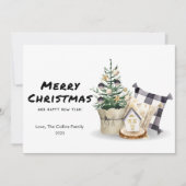 Gemütliches Kariertes Weihnachtsbaumflat Feiertagskarte (Vorderseite)