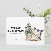 Gemütliches Kariertes Weihnachtsbaumflat Feiertagskarte (Stehend Vorderseite)