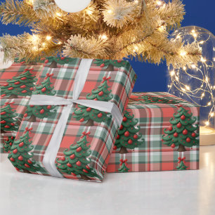 Gemütliches Karo Grün Weihnachtsbäume Geschenkpapi Geschenkpapier
