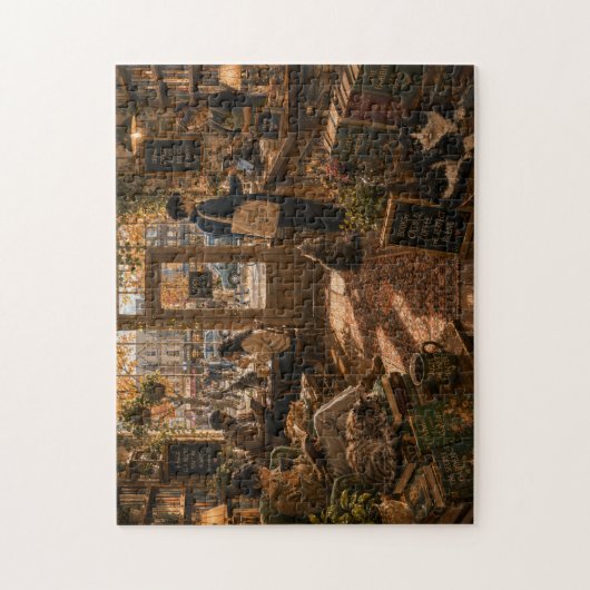 Gemütliches Katzen Café Buchhandlung Puzzle (Vertikal)