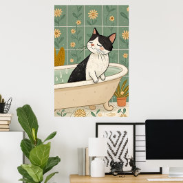 Gemütliches Katzenbad: Whimsikale Entspannung Poster
