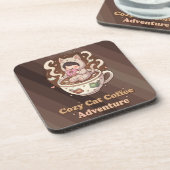 Gemütliches Katzenkaffee-Abenteuer-Kunst Getränkeuntersetzer (Linke Seite)
