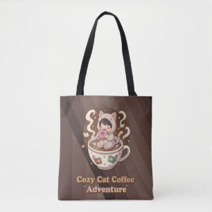 Gemütliches Katzenkaffee-Abenteuer-Kunstwerk Tasche