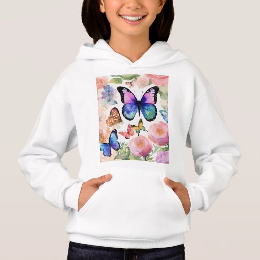 Gemütliches Kids's Butterfly Print Pullover Hoodie (Vorderseite)