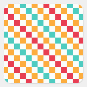 Gemütliches Klassenzimmer diagonales Schachbrettmu Quadratischer Aufkleber