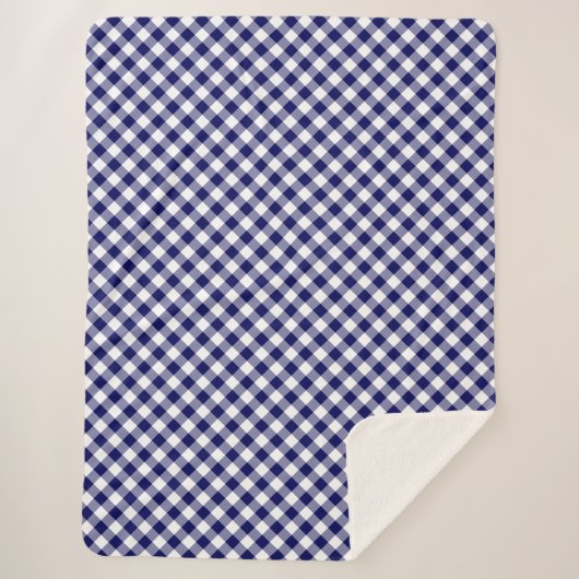 Gemütliches Klassik Navy und White Gingham Kariert Sherpadecke (Vorderseite)