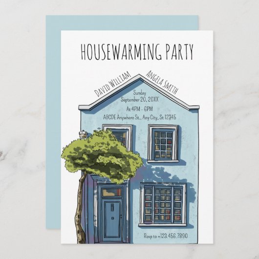 Gemütliches kleines Zuhause-Haus mit Aquarellfarbe Einladung (Vorne/Hinten)