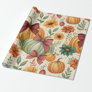 Gemütliches Kürbis-Blumen-Herbst-Nahtloses Muster Geschenkpapier