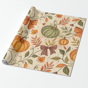 Gemütliches Kürbis-Botanik-Herbst-Nahtloses Muster Geschenkpapier