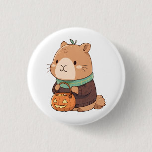 Gemütliches Kürbis-Pullover Capybara Herbstlaub Button