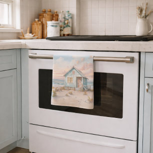 Gemütliches Küstenhaus Strandhaus Aquarell Geschirrtuch