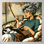 Gemütliches Ladenlesen mit Kaffee- und Cat-Karte Poster (Vorne)