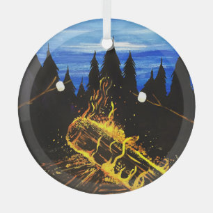 Gemütliches Lagerfeuer Sonnenuntergang Wald Outdoo Ornament Aus Glas
