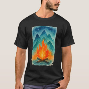 Gemütliches Lagerfeuer unter Bergsternen Aquarell T-Shirt