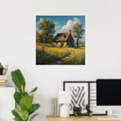 Gemütliches Landhaus-Ölgemälde - Blumenwiese  Poster (Heimbüro)