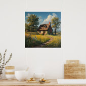 Gemütliches Landhaus-Ölgemälde - Blumenwiese  Poster (Küche)