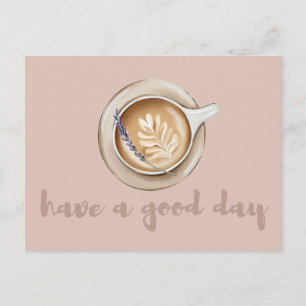 Gemütliches Lavendel-Latte-Art-Design Postkarte