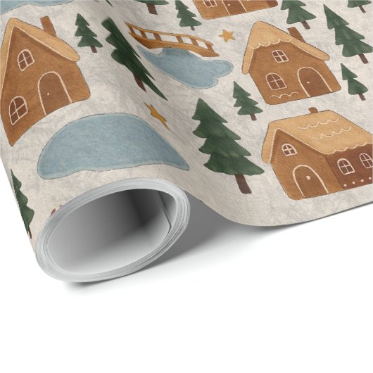 Gemütliches Lebkuchendorf-Wrap-Papier Geschenkpapier (Rolleneckpunkt)