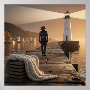 Gemütliches Leuchtturm Spaziergang Nautical Fall S Poster